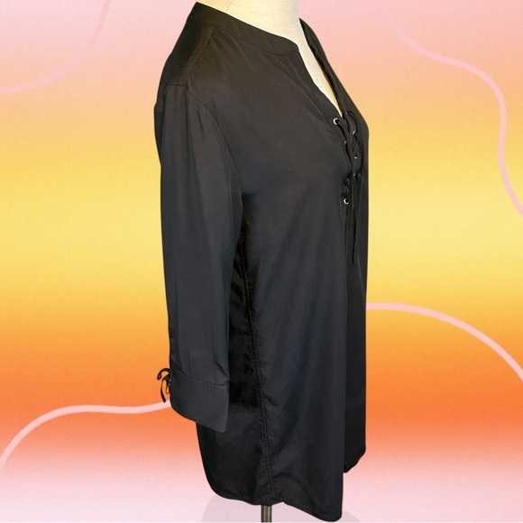 Theory ‘Jullitah’ Lightweight Tencel Lace-Up Detail Mini Dress in Black Size 8 - Picture 13 of 14